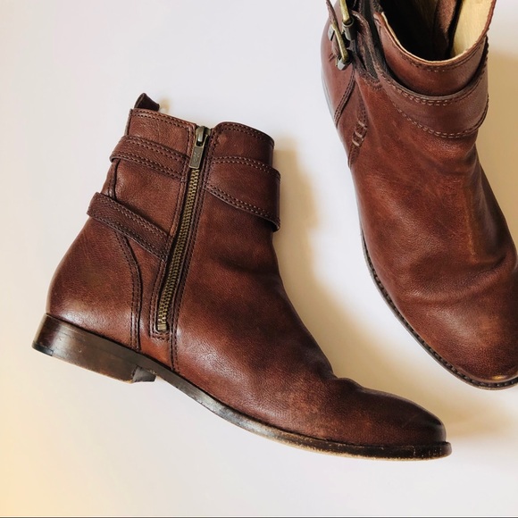 Frye | Anna Gore Biker Buckle Boot Sz 9.5 brown leather with buckles woman's - Picture 4 of 9